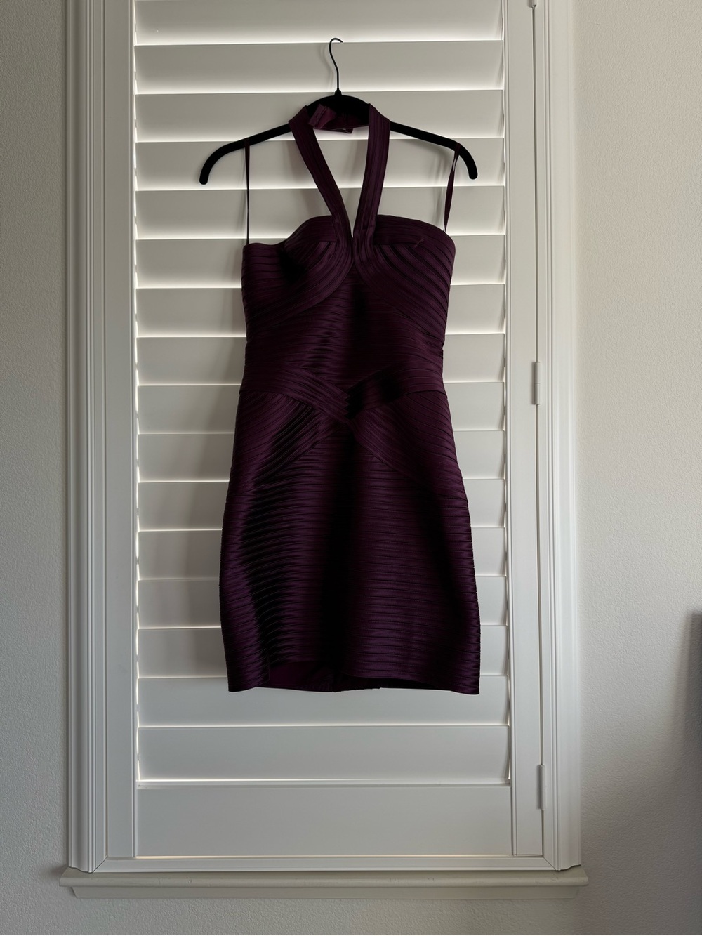 BCBGMaxAzria Deep Plum Halter Bodycon Dress